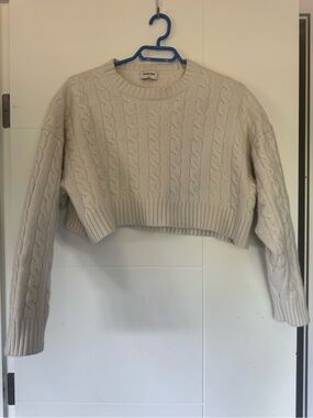 Sunday Best Cropped Cable Crewneck Sweater - Cream